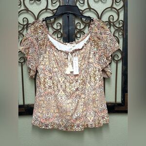 Joie De Vivre double lined tie neck paisley sheer top